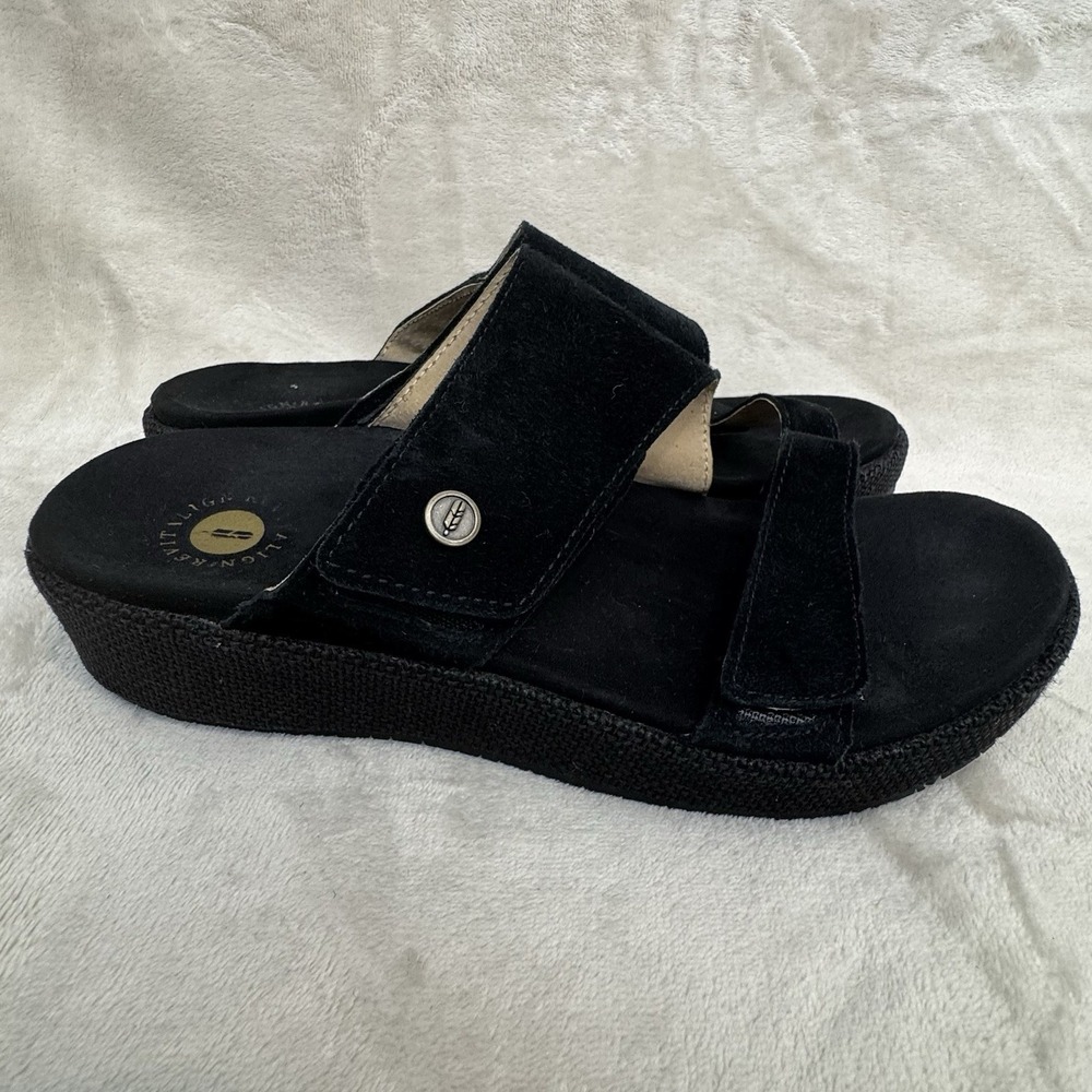 Revitalign Black Suede Slide Sandals Orthotic Comfort Adjustable Women's 10